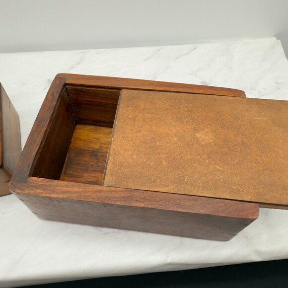 Vintage Handcrafted Wooden Boxes Set Trinkets Floral Leaf Designs Boho Decor - Picture 4 of 7